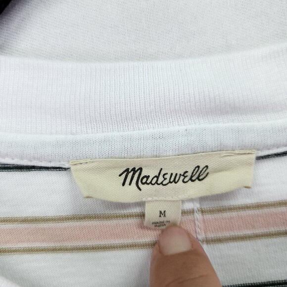 Madewell Easy Crewneck Long-Sleeve Tee Size Medium Stripe Pale Blush - Picture 10 of 12